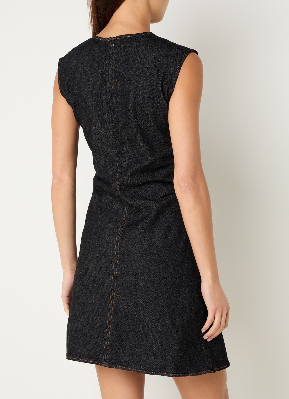 Neo Noir Jubi mini jurk van chambray met plooidetail - achterkant donkerblauw