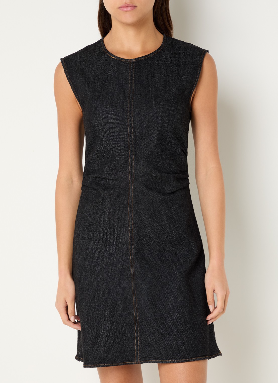 Neo Noir Jubi mini jurk van chambray met plooidetail - detail 4 donkerblauw