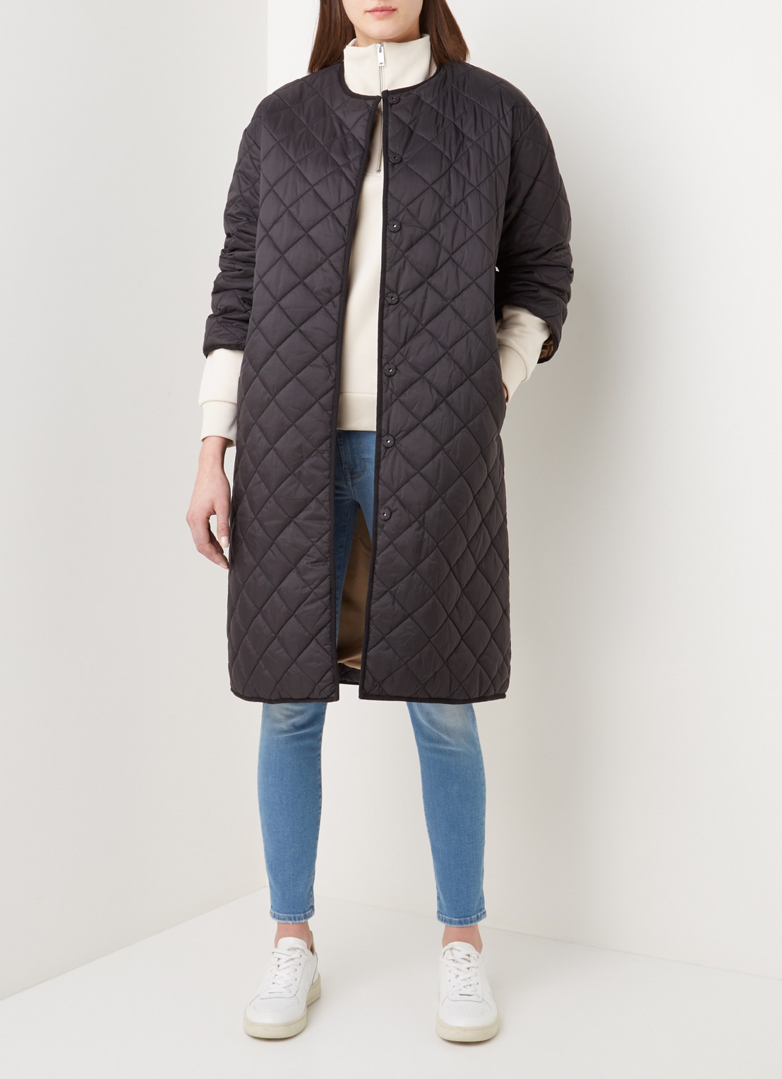 Neo Noir Jullia gewatteerde jas met quilted patroon - voorkant 2 zwart