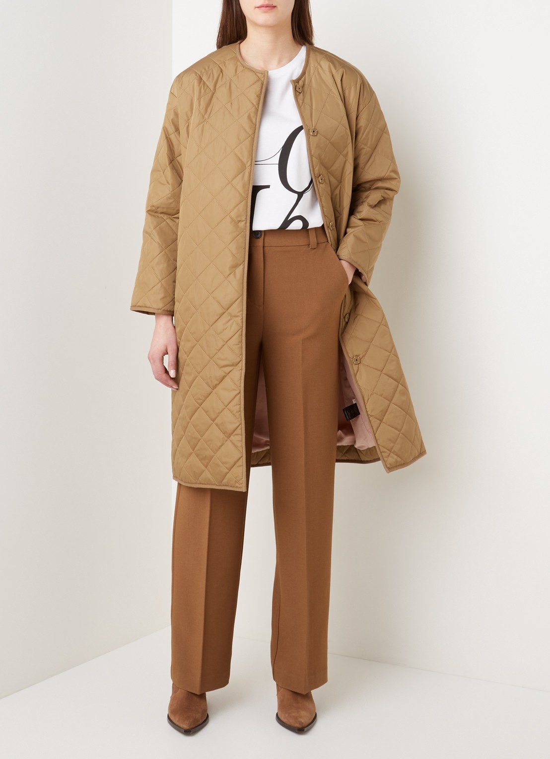 Neo Noir Jullia gewatteerde jas met quilted patroon - voorkant 3 camel