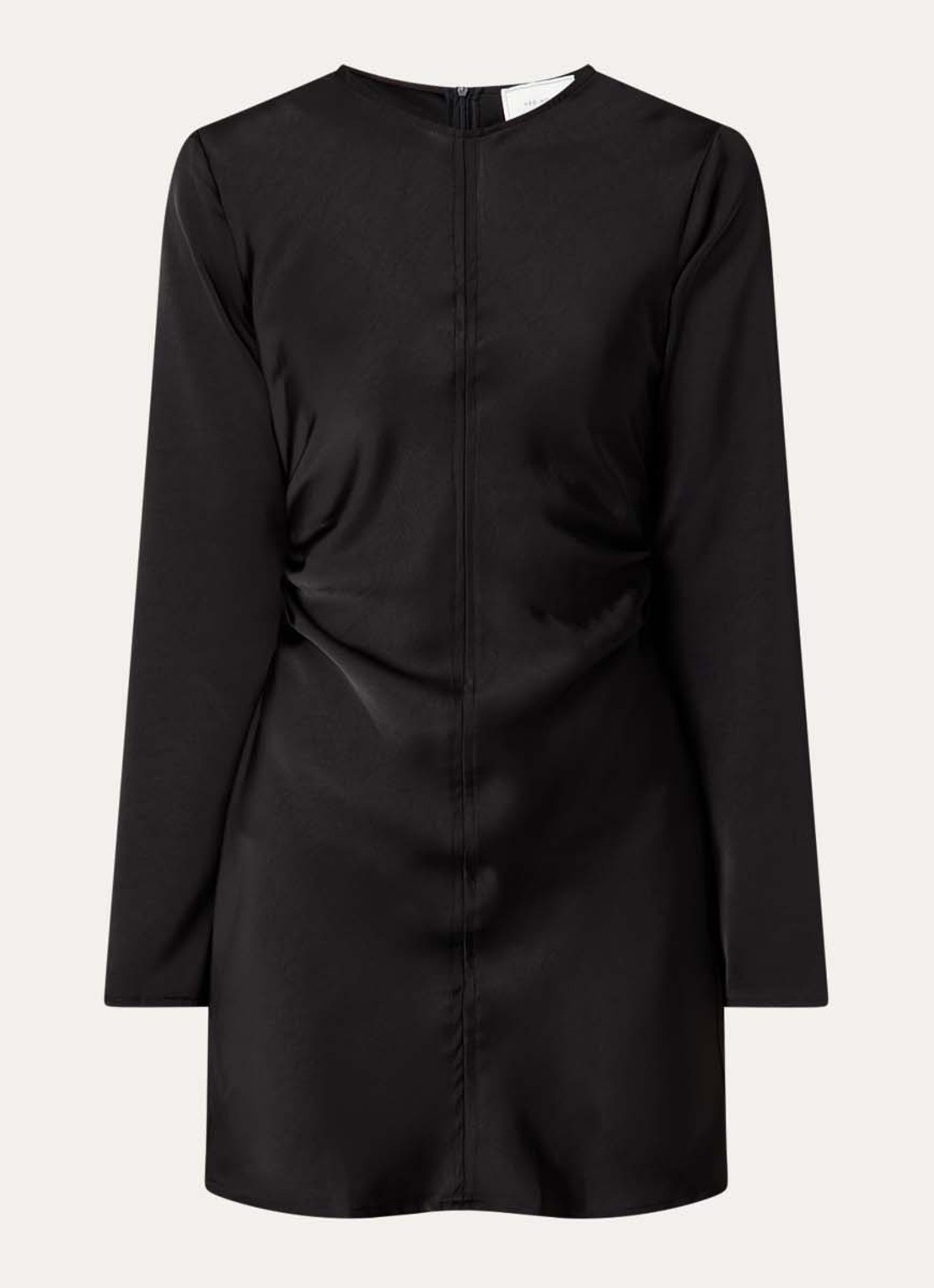 Neo Noir Jumari mini jurk van satijn met plooidetail - voorkant 2 zwart
