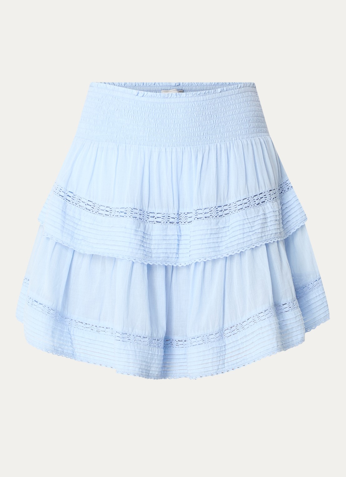 Neo Noir Kenia gelaagde minirok met broderie en smockwerk - voorkant 2 lichtblauw