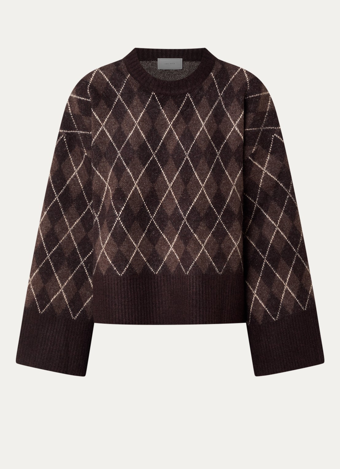 Neo Noir Kick fijngebreide pullover in wolblend met ruitdessin - voorkant donkerbruin