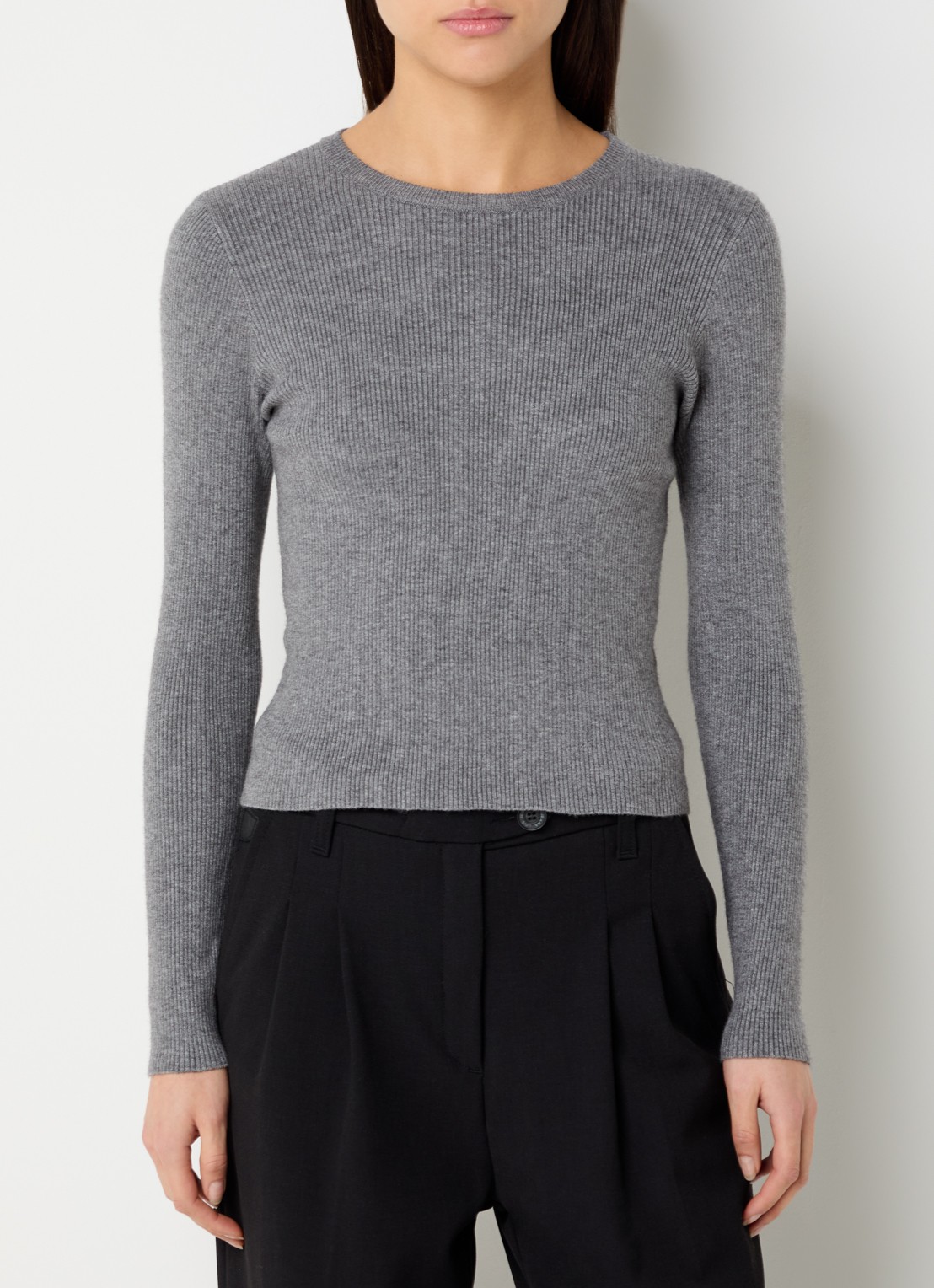 Neo Noir Kirrera ribgebreide top met stretch - detail middengrijs
