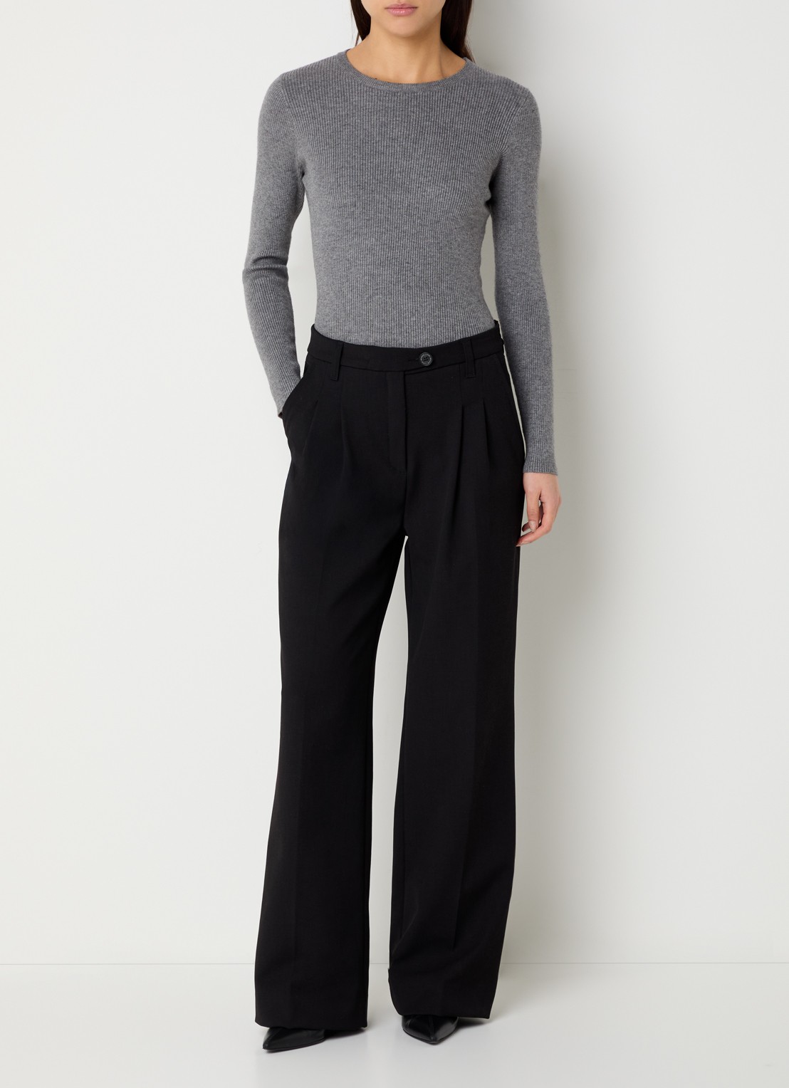 Neo Noir Kirrera ribgebreide top met stretch - voorkant 4 middengrijs