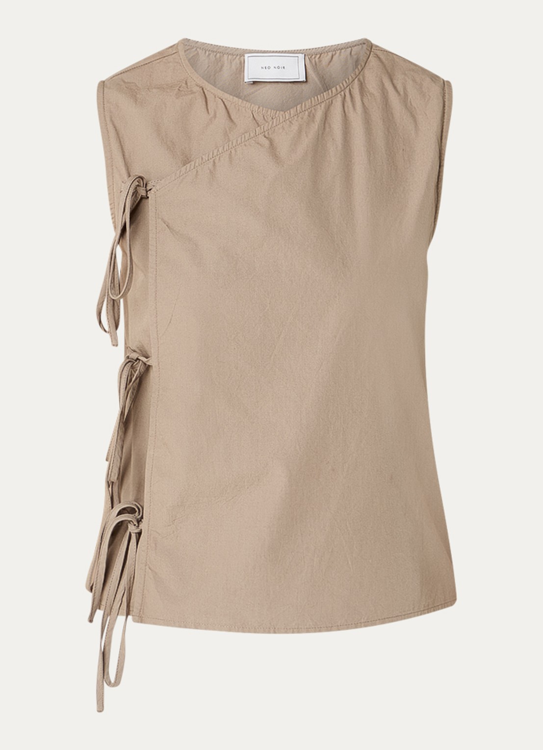 Neo Noir Lasa wikkel top met strikdetail  - voorkant 2 taupe