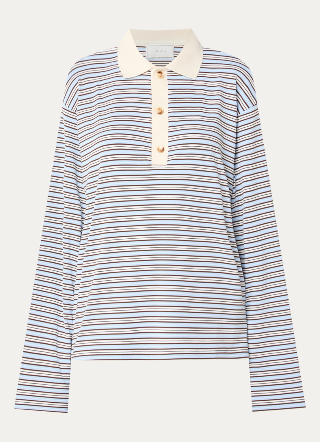 Neo Noir Lirenne polo met streepprint - voorkant lichtblauw