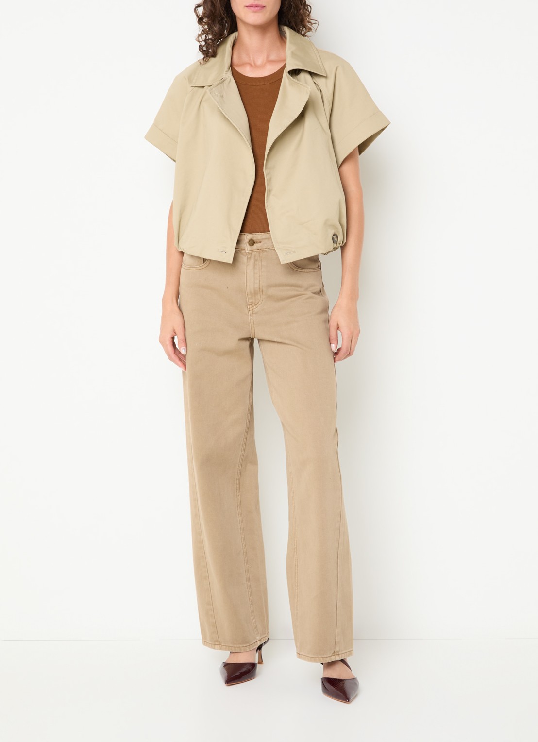 Neo Noir Lisha trenchcoat met asymmetrische hals - voorkant 2 beige