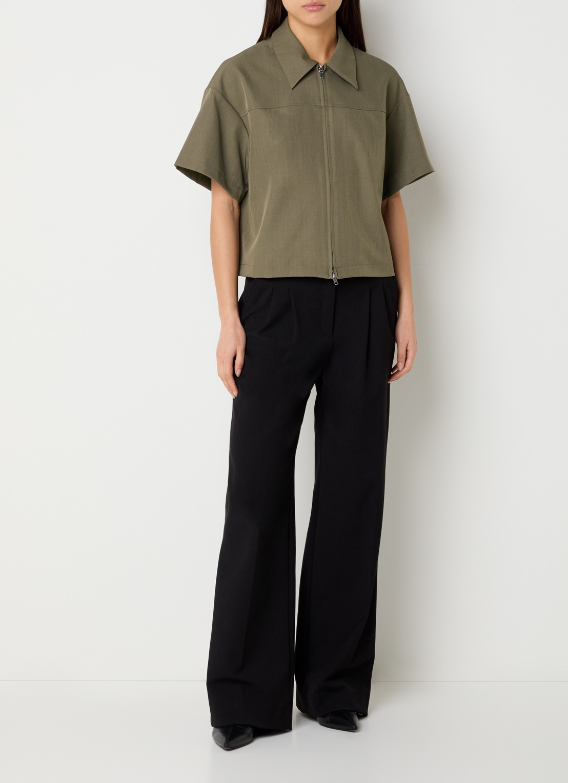 Neo Noir Madicken Structure blouse met rits - voorkant 2 taupe