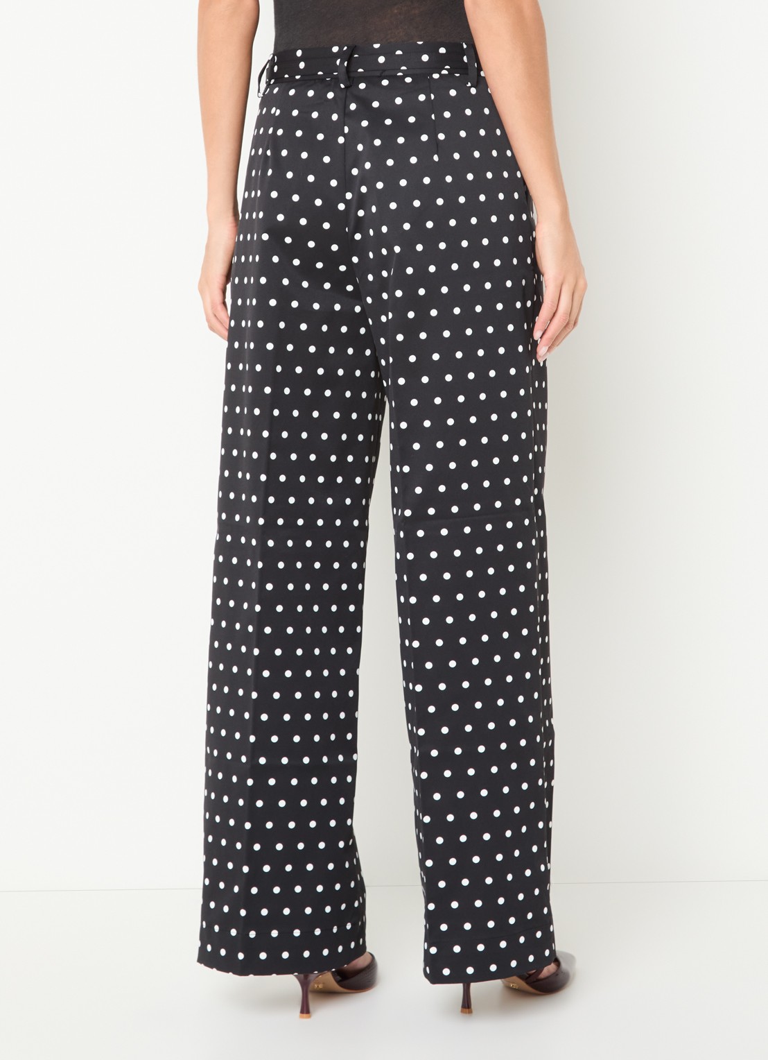 Neo Noir Malba high waist wide fit broek met ceintuur en stippenprint - achterkant 3 zwart
