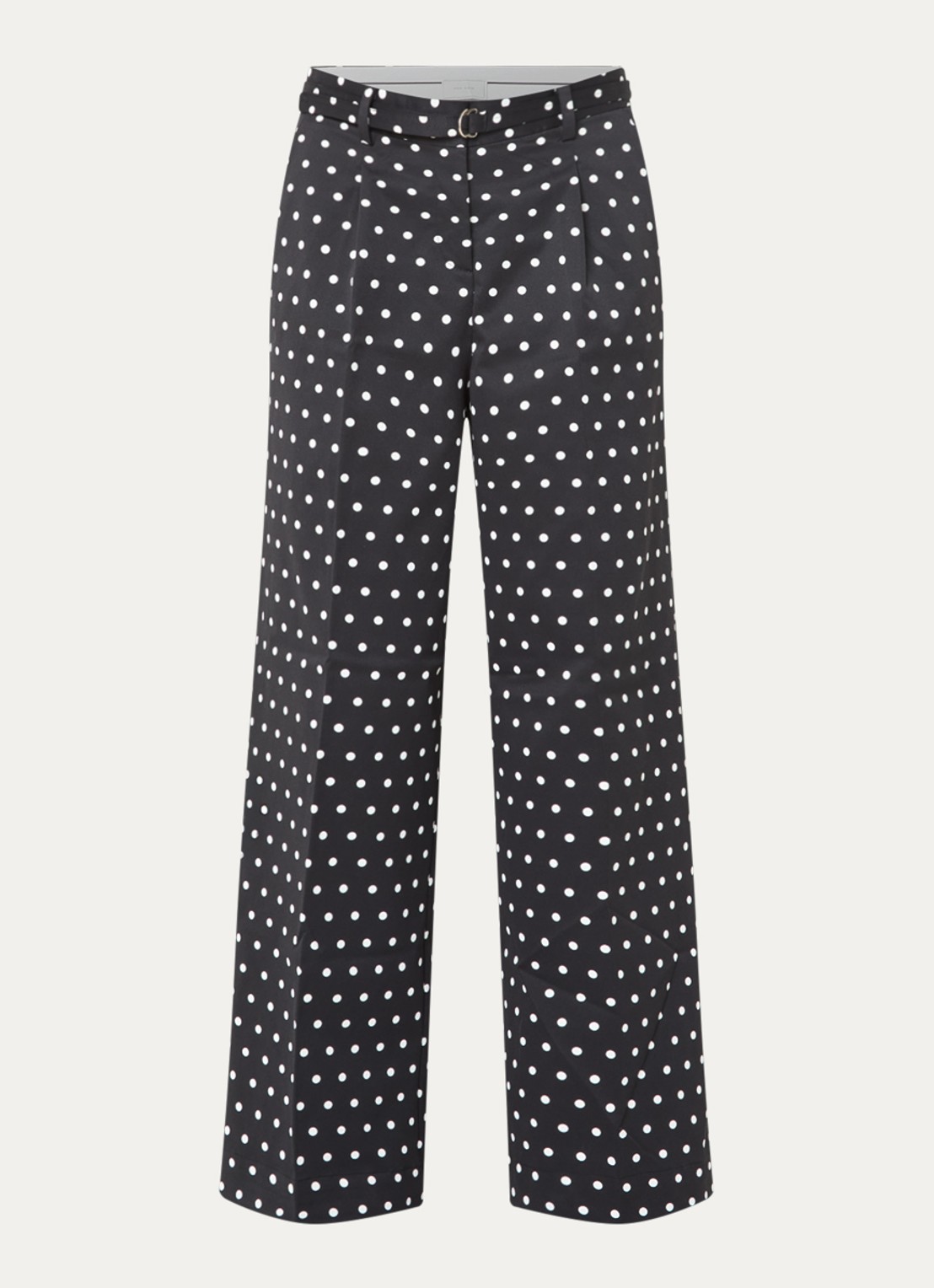 Neo Noir Malba high waist wide fit broek met ceintuur en stippenprint - voorkant zwart