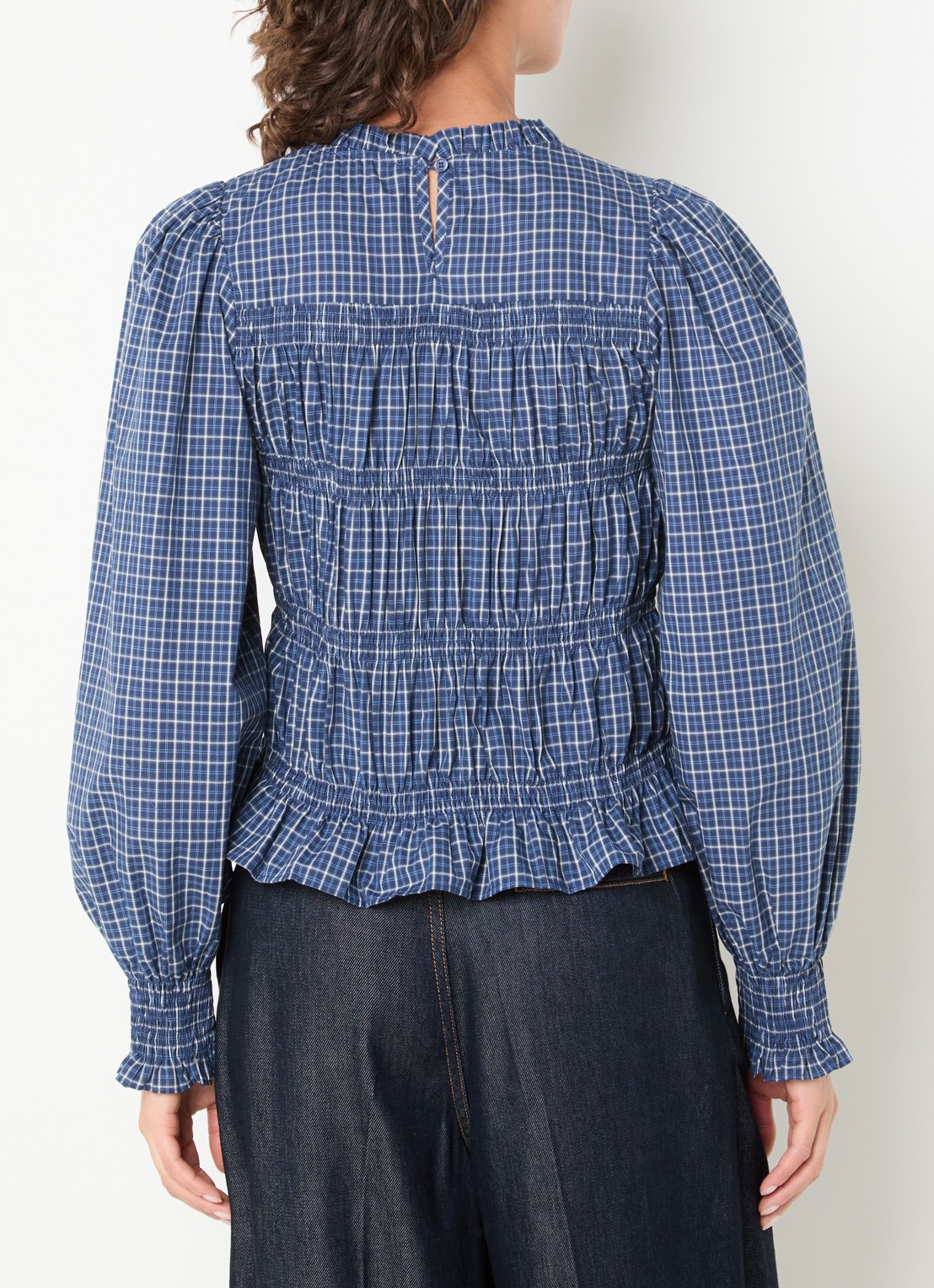 Neo Noir Marcia tuniek met ruitdessin en smockwerk - achterkant 2 blauw