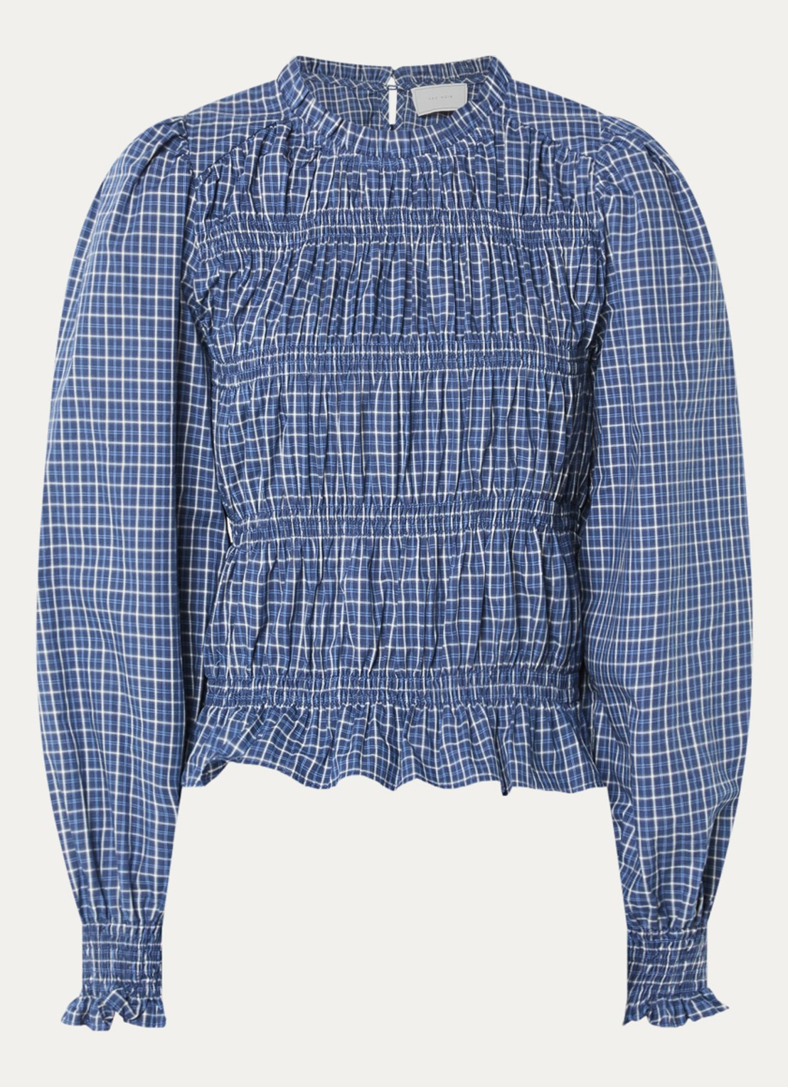 Neo Noir Marcia tuniek met ruitdessin en smockwerk - voorkant 3 blauw