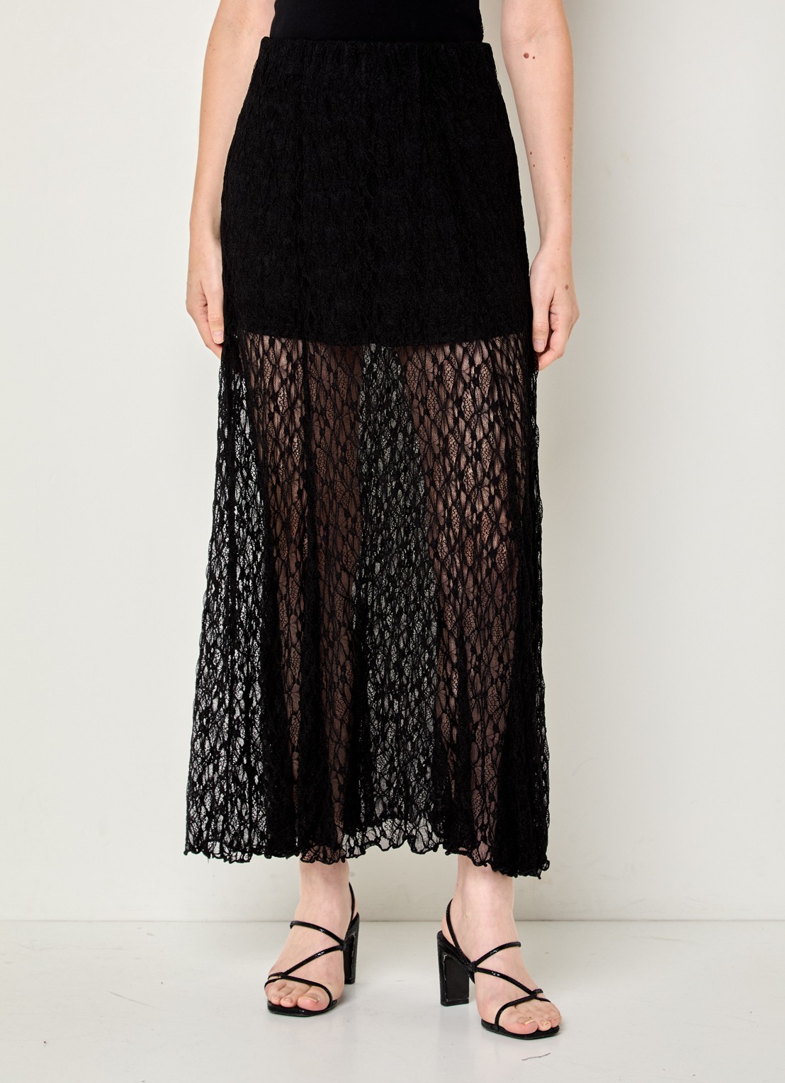 Neo Noir Mariya semi-transparante maxi rok met details van kant - detail 3 zwart