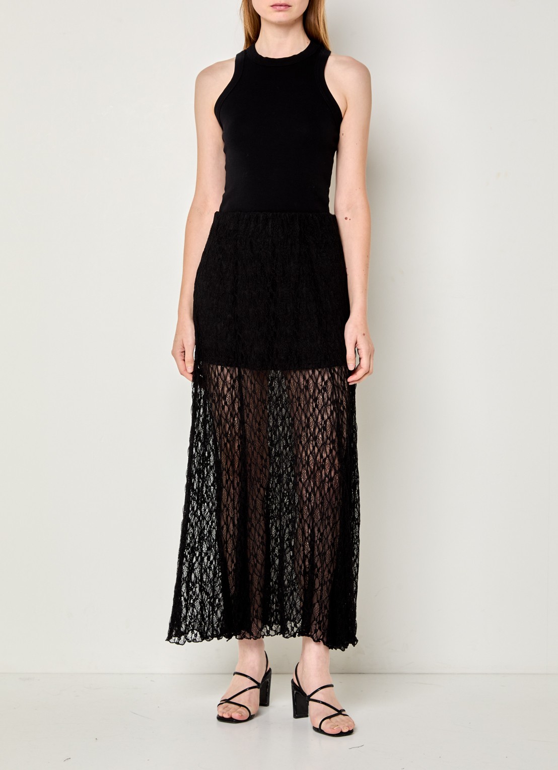 Neo Noir Mariya semi-transparante maxi rok met details van kant - voorkant 2 zwart