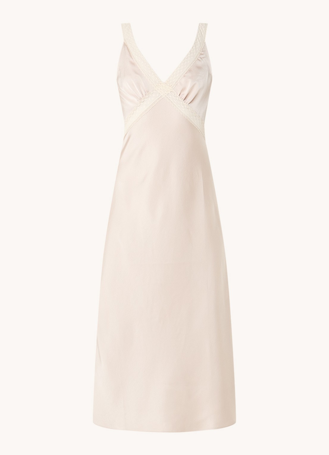 Neo Noir Maxi jurk van satijn met details van kant - voorkant 4 beige