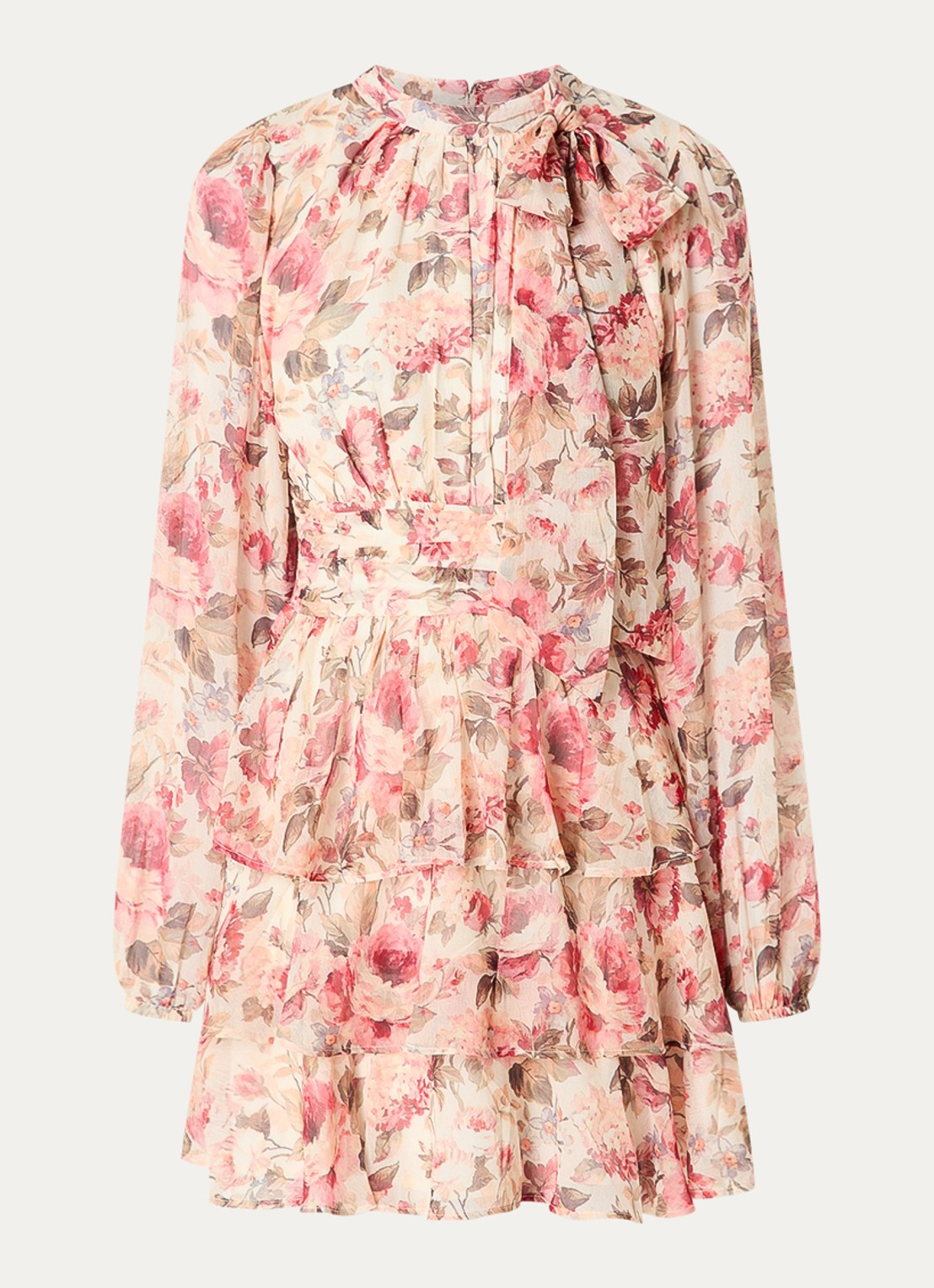 Neo Noir Mio mini jurk met bloemenprint en sjaalkraag - voorkant 2 creme