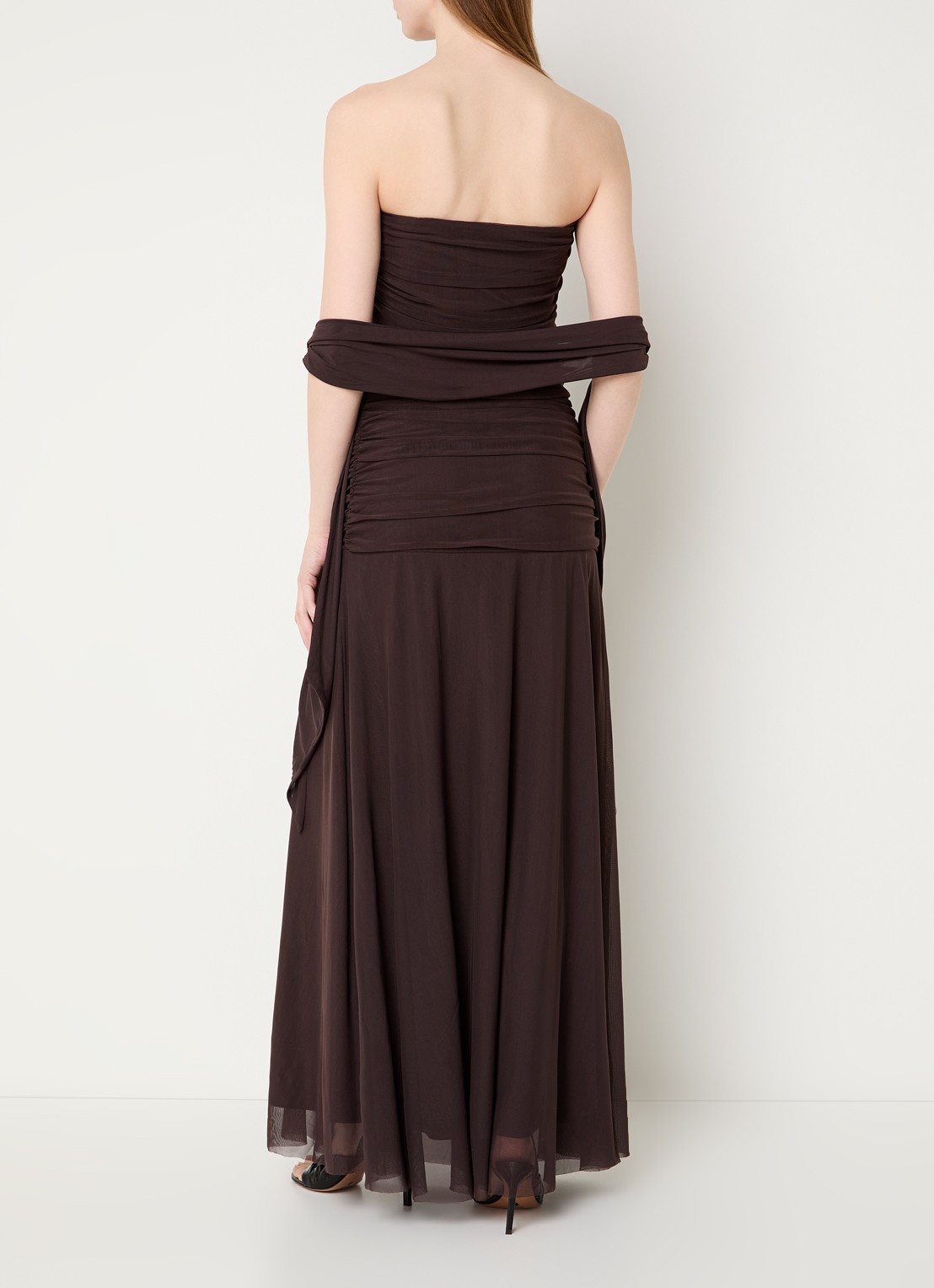 Neo Noir Misi maxi jurk van mesh met sjaalkraag - achterkant donkerbruin