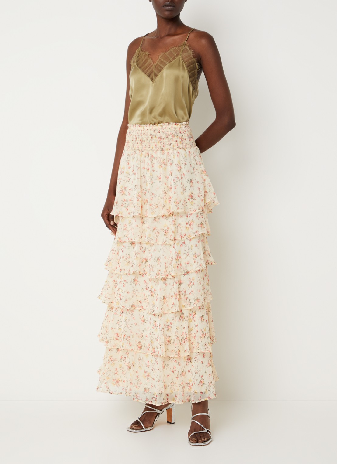 Neo Noir Morris high waist maxi rok met plooien - voorkant 2 gebroken wit