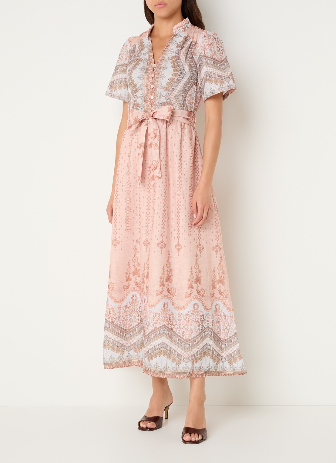 Neo Noir Moviana maxi jurk met grafische print - detail 2 oudroze