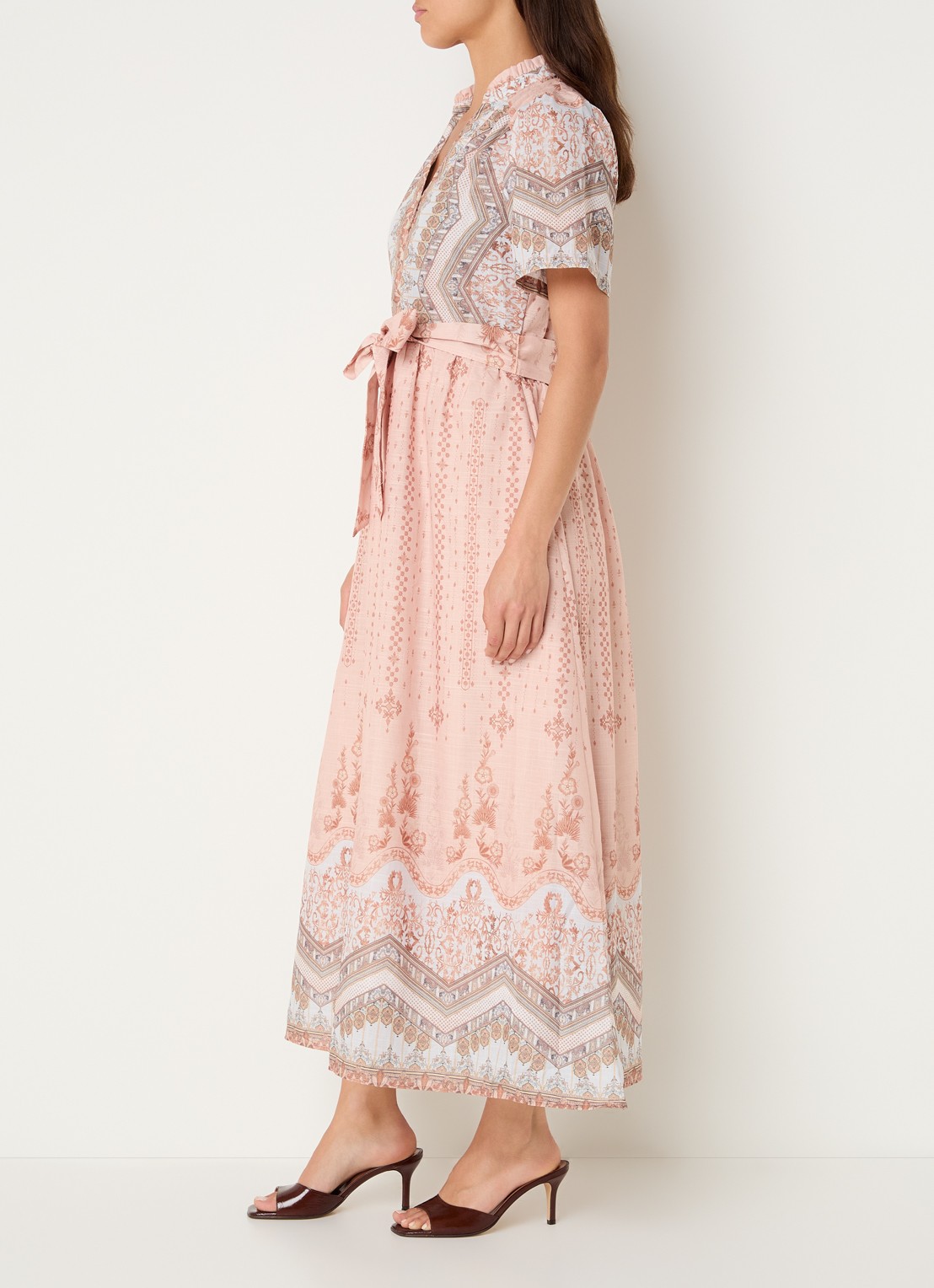 Neo Noir Moviana maxi jurk met grafische print - voorkant 4 oudroze