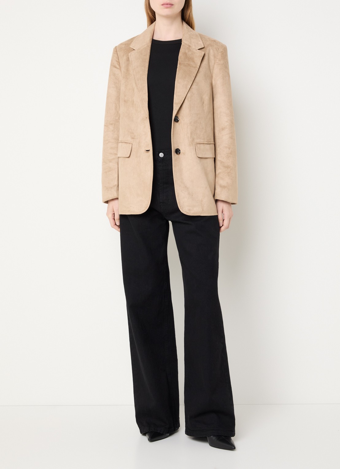Neo Noir Namy blazer van imitatiesuède met klepzakken - voorkant 3 camel