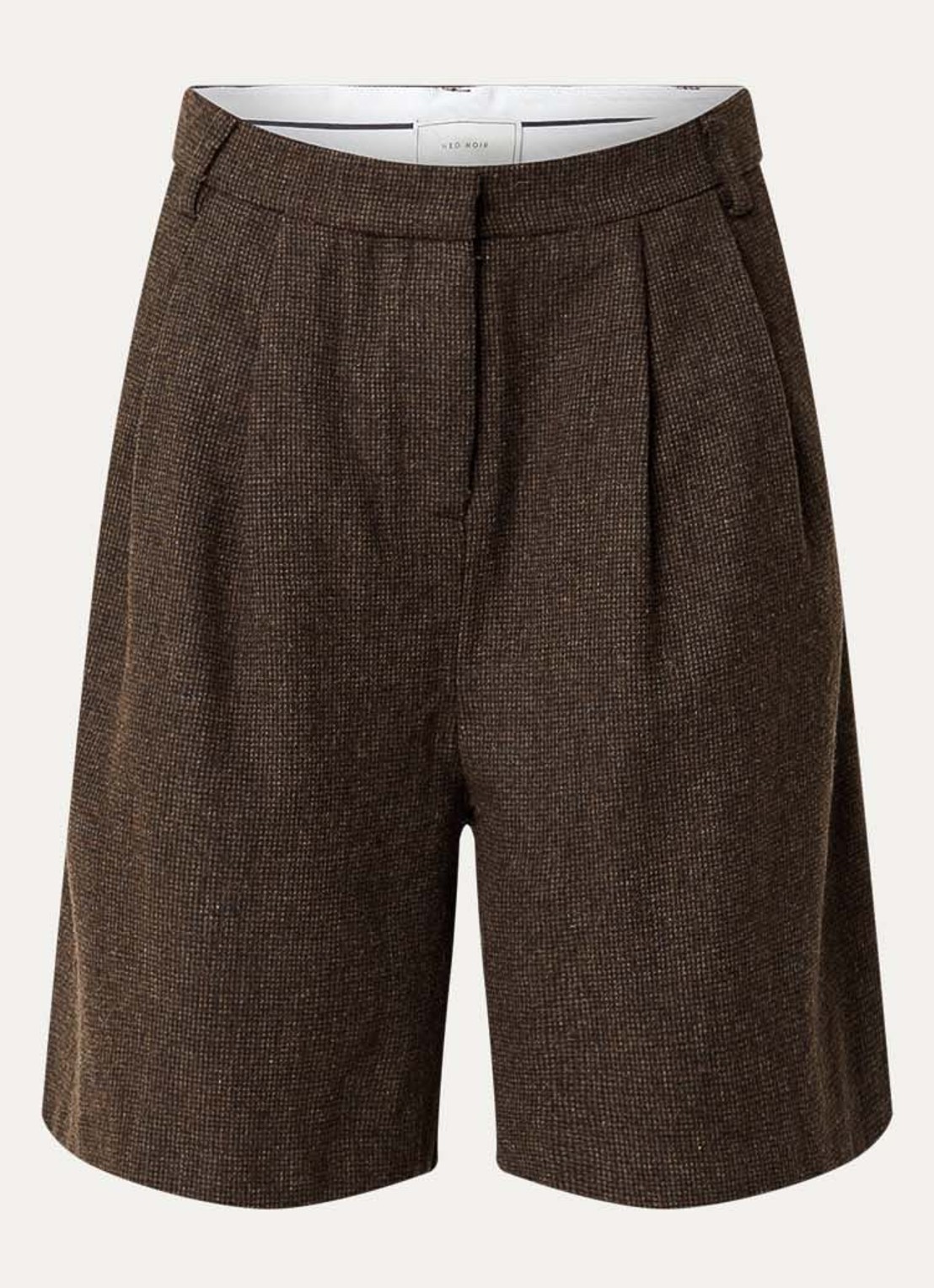 Neo Noir Nika high waist straight fit korte broek in wolblend - voorkant 3 donkerbruin