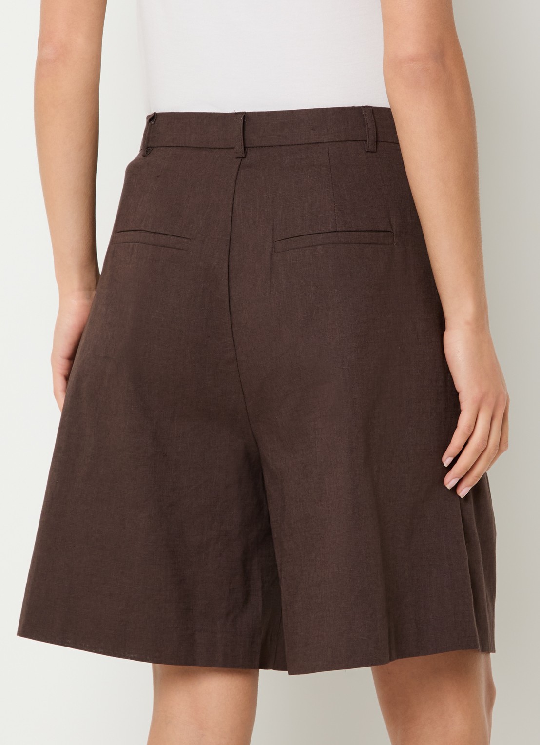 Neo Noir Nika high waist wide fit pantalon in linnenblend - achterkant donkerbruin