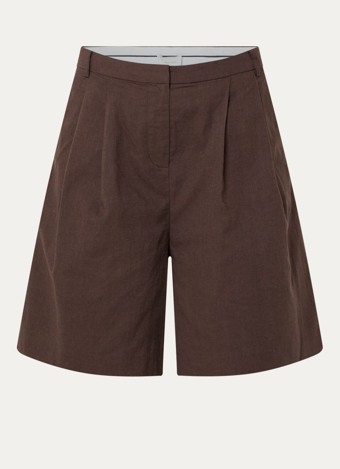 Neo Noir Nika high waist wide fit pantalon in linnenblend - voorkant 2 donkerbruin