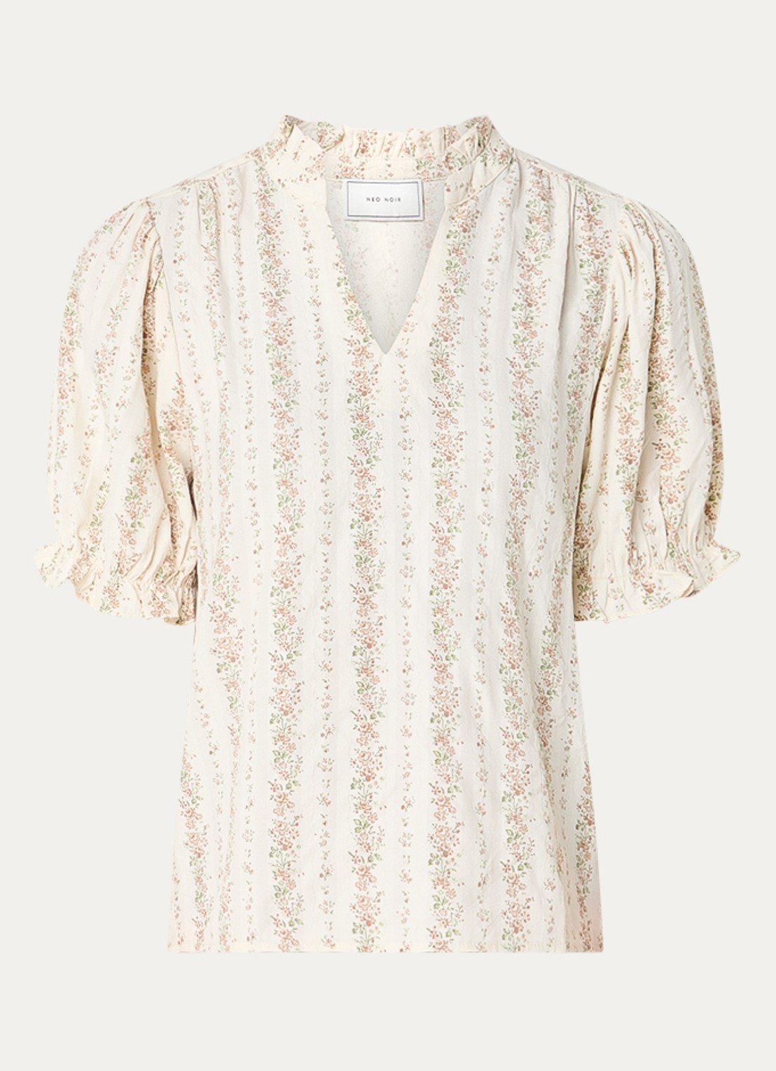 Neo Noir Odesa blouse met bloemenprint en volant  - voorkant 2 gebroken wit