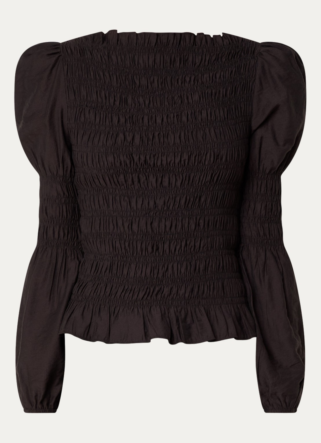 Neo Noir Polka top met smockwerk  - voorkant 2 zwart