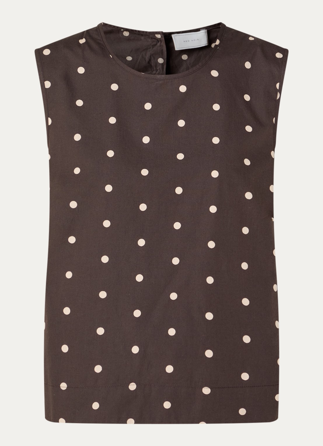 Neo Noir Polly mouwloze top met stippenprint - voorkant donkerbruin