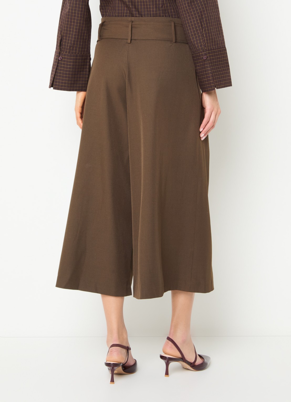 Neo Noir Rilene high waist wide fit culotte met ceintuur - achterkant 3 bruin