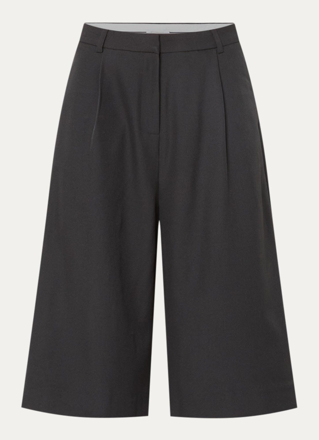 Neo Noir Rima high waist wide fit korte pantalon met plooidetail - voorkant zwart