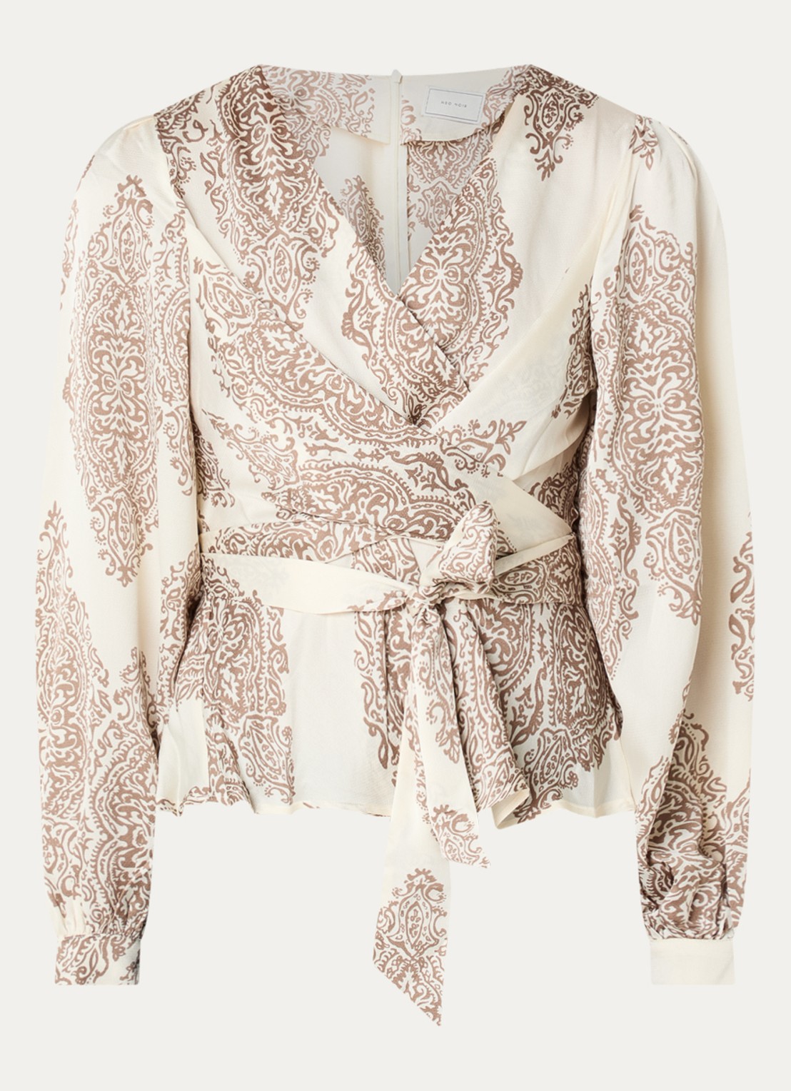 Neo Noir Rista blouse met paisley dessin en strikceintuur - voorkant ivoor