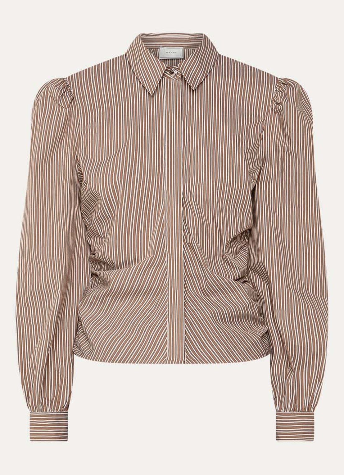 Neo Noir Ritta blouse met smockwerk en streepprint - voorkant 2 lichtbruin