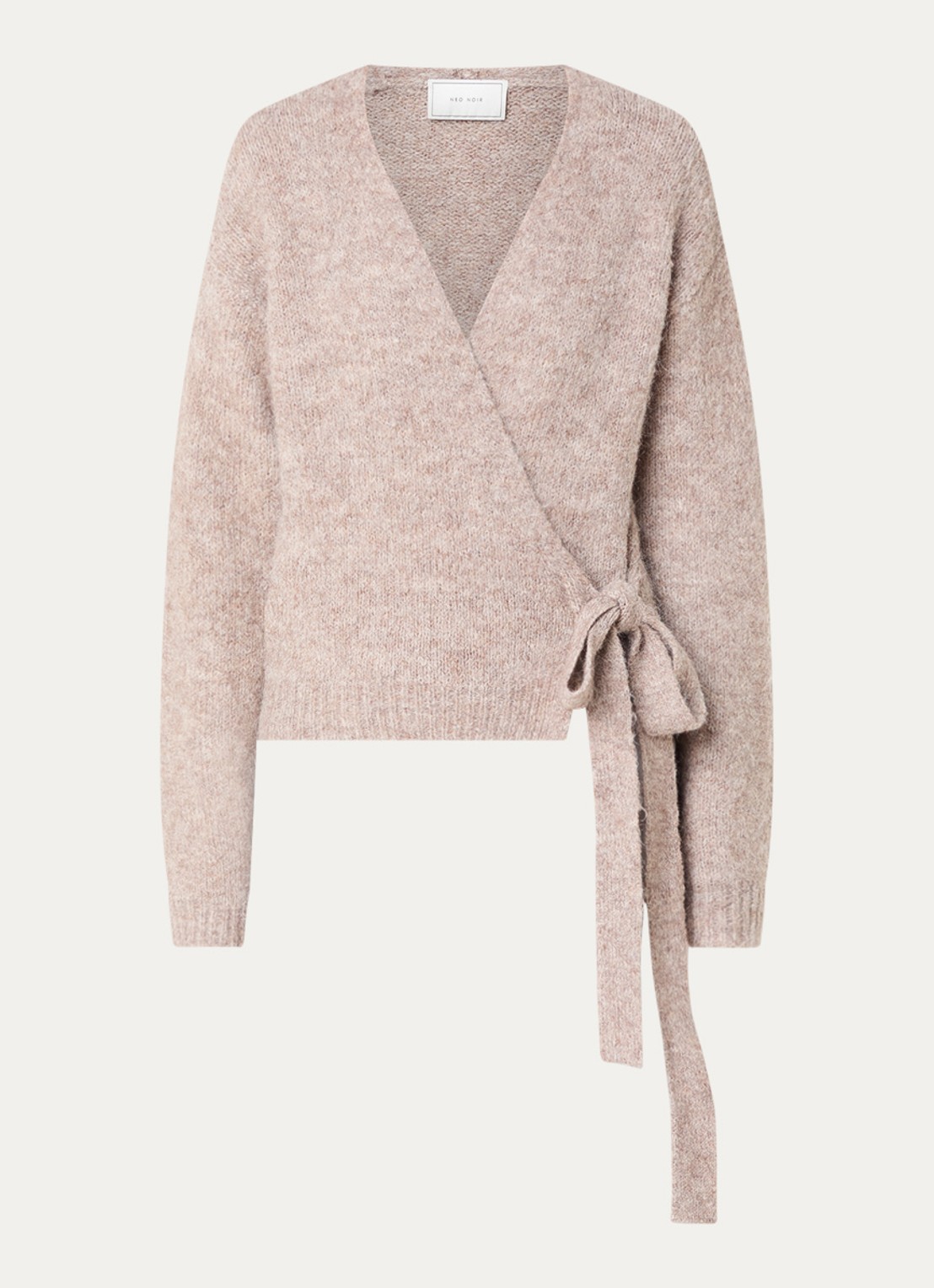 Neo Noir Ronia grofgebreid vest in wolblend met strikceintuur - voorkant 3 donkerbeige