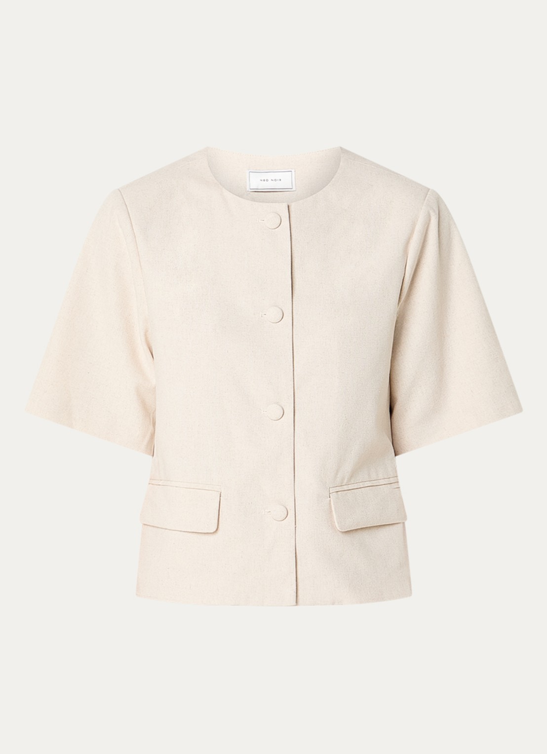 Neo Noir Rory cropped blazer in linnenblend met ronde hals - voorkant 3 gebroken wit