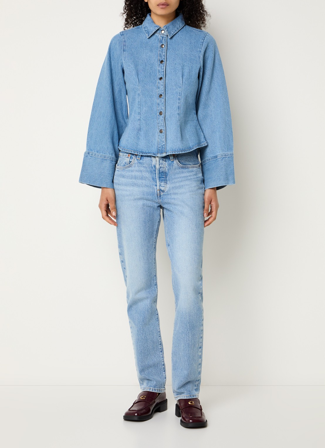 Neo Noir Rosa blouse van denim - voorkant 4 donkerblauw