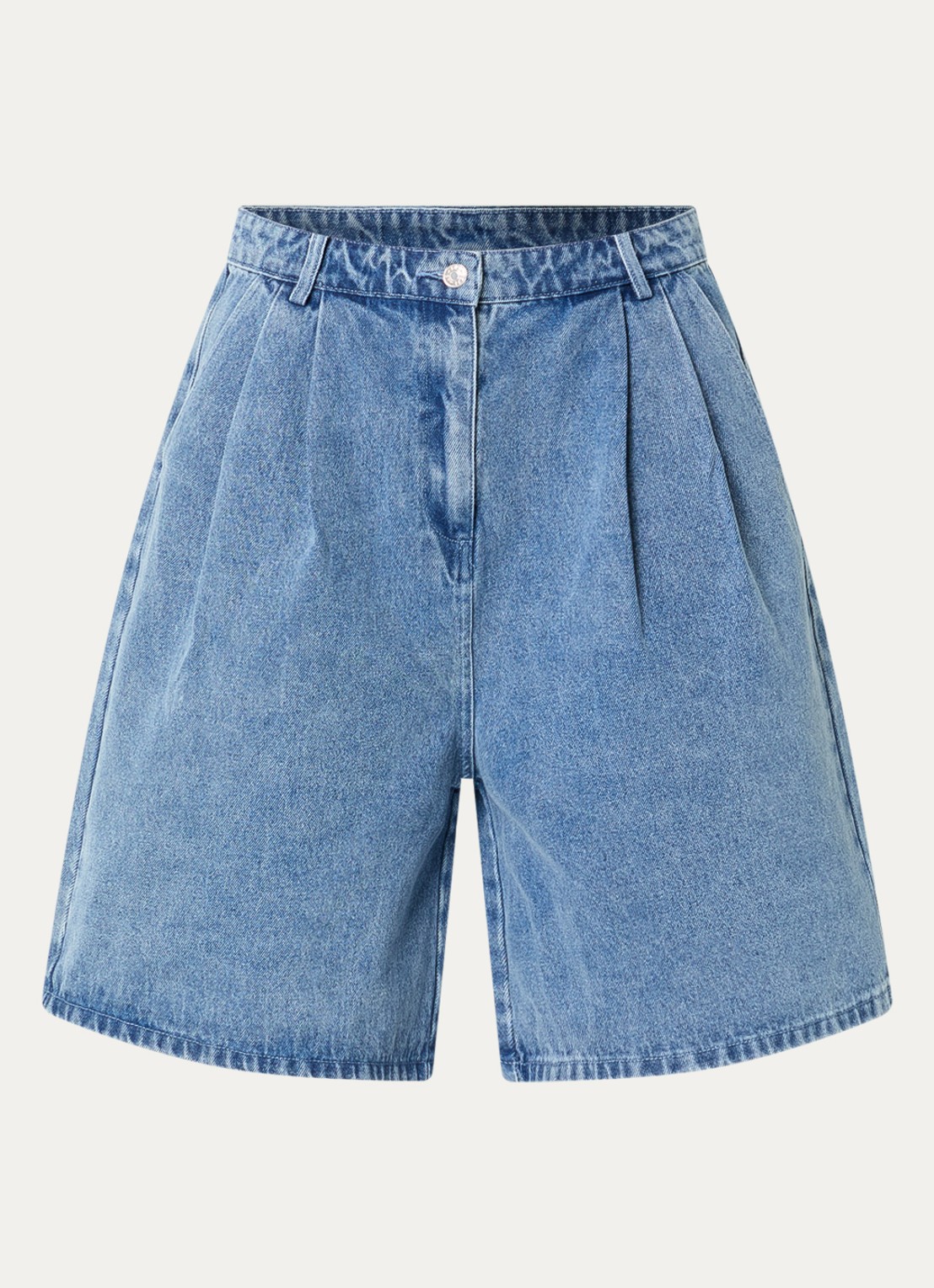 Neo Noir Rosel mid waist wide fit korte broek met medium wassing  - voorkant 3 indigo