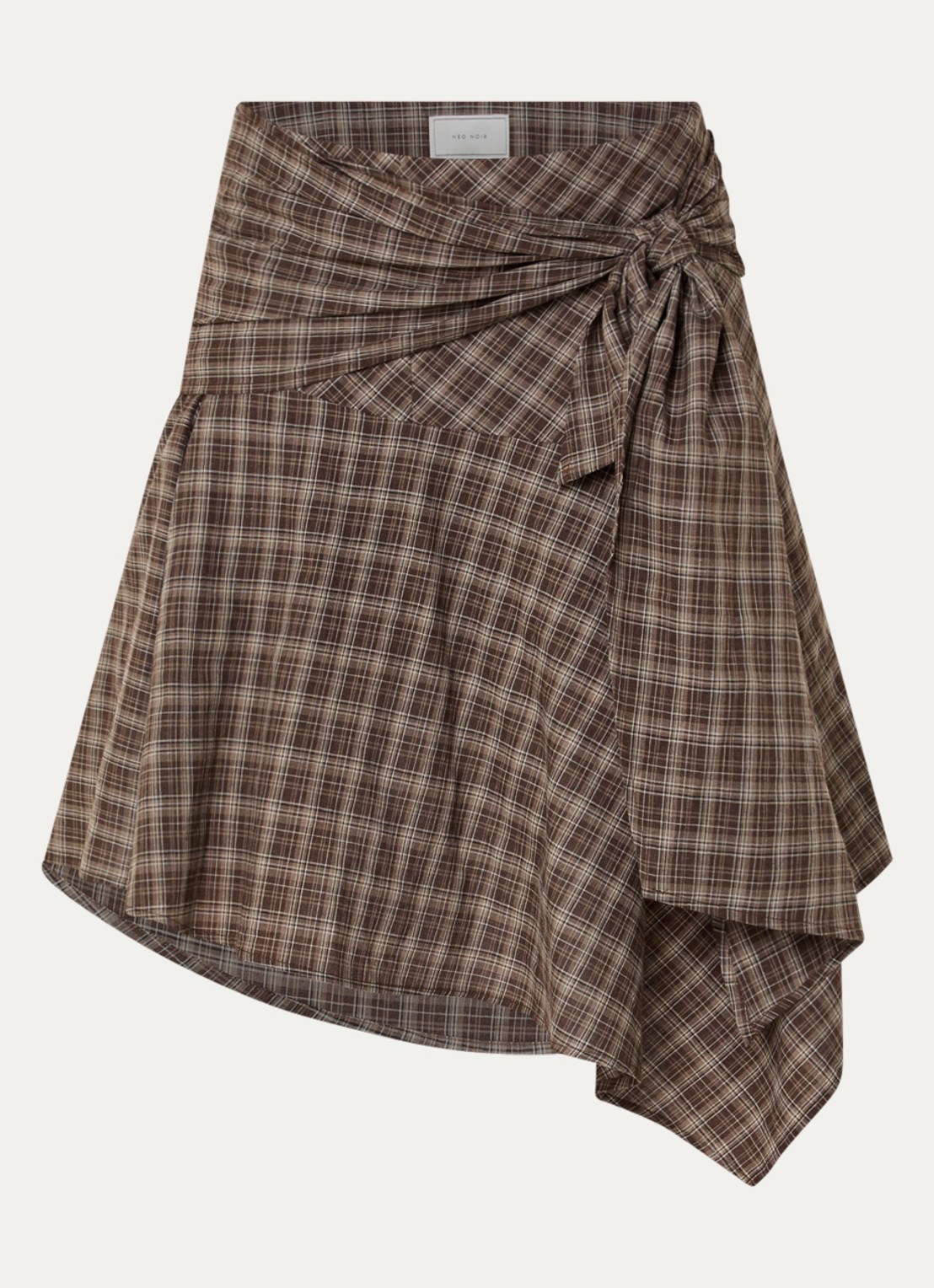 Neo Noir Sabella asymmetrische midi rok met ruitdessin en geknoopt detail - voorkant 3 lichtbruin