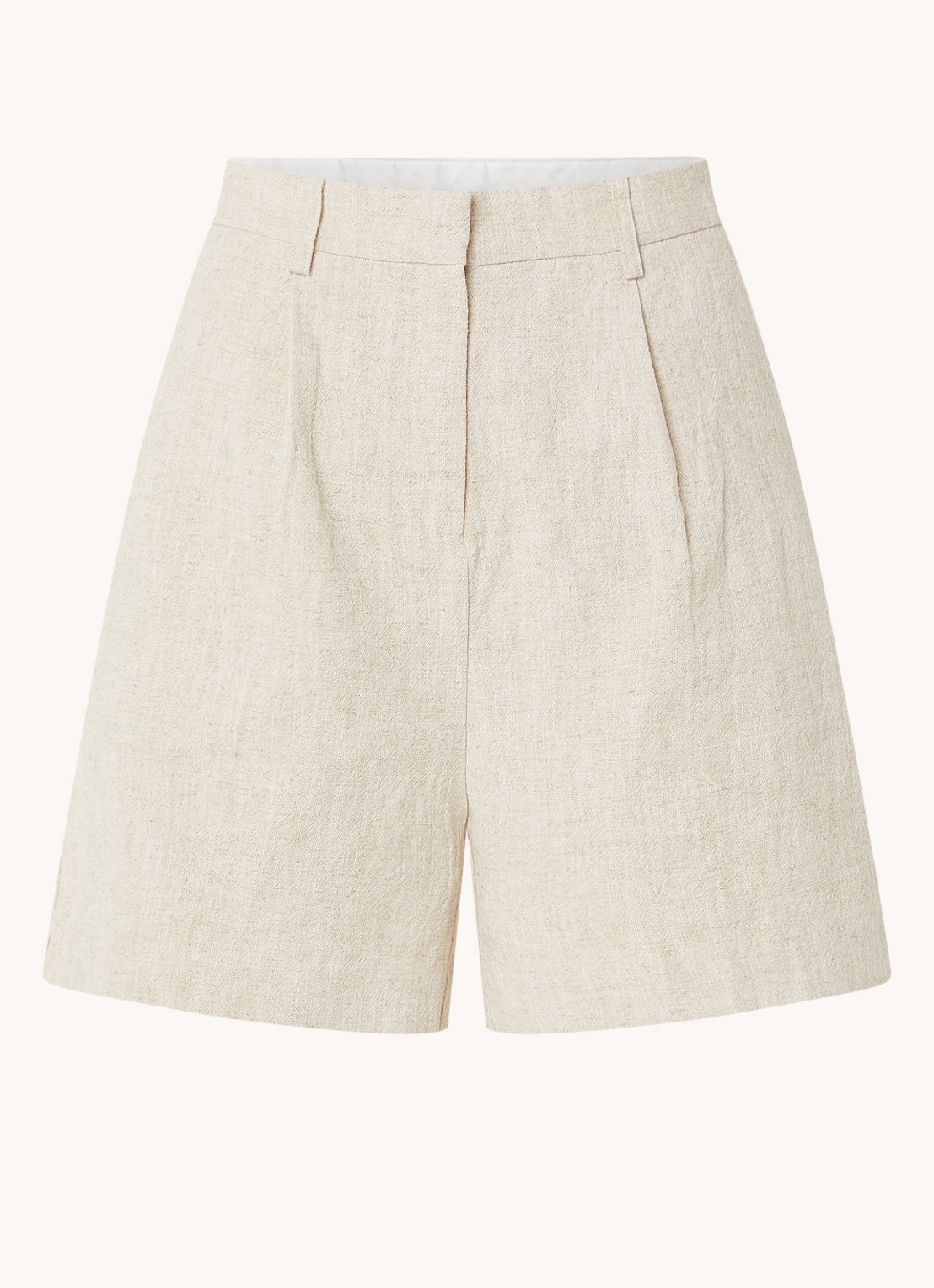 Neo Noir Saga high waist straight fit korte broek in linnenblend - voorkant 3 creme