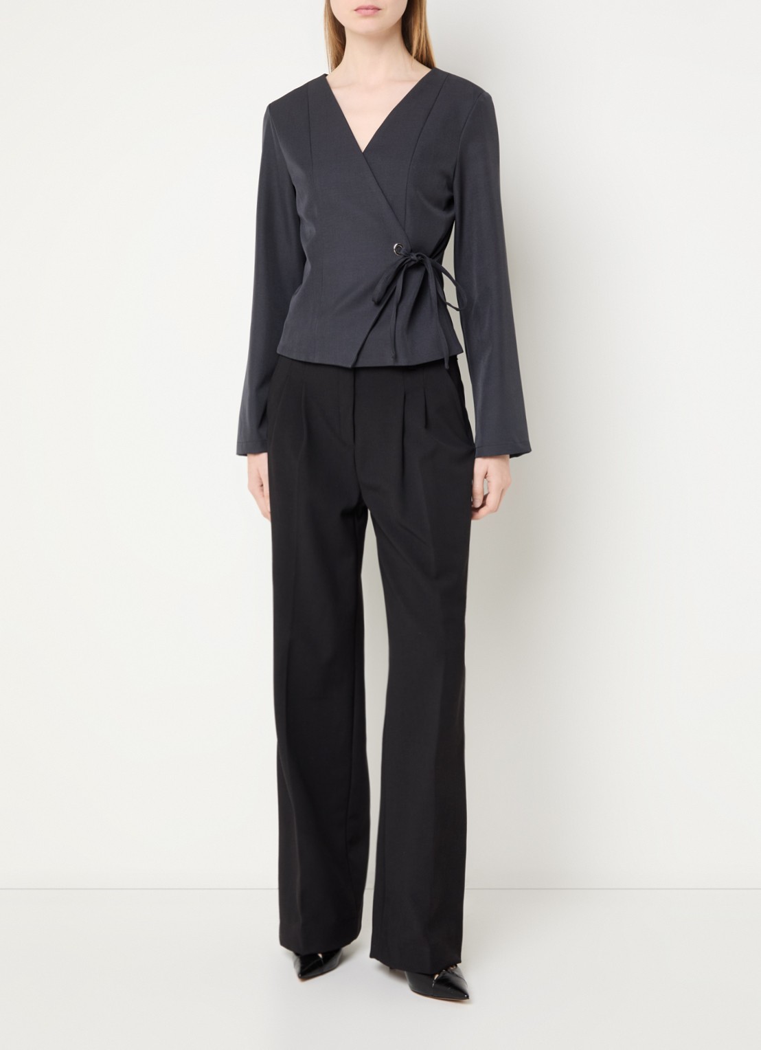 Neo Noir Simmi tuniek met gestrikt detail - voorkant 4 antraciet