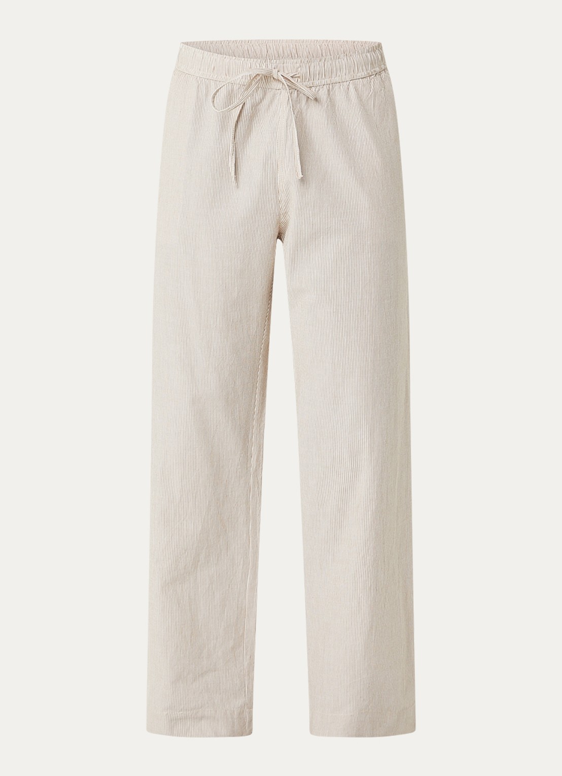 Neo Noir Sonar mid waist loose fit broek met streepprint en steekzakken - voorkant zand