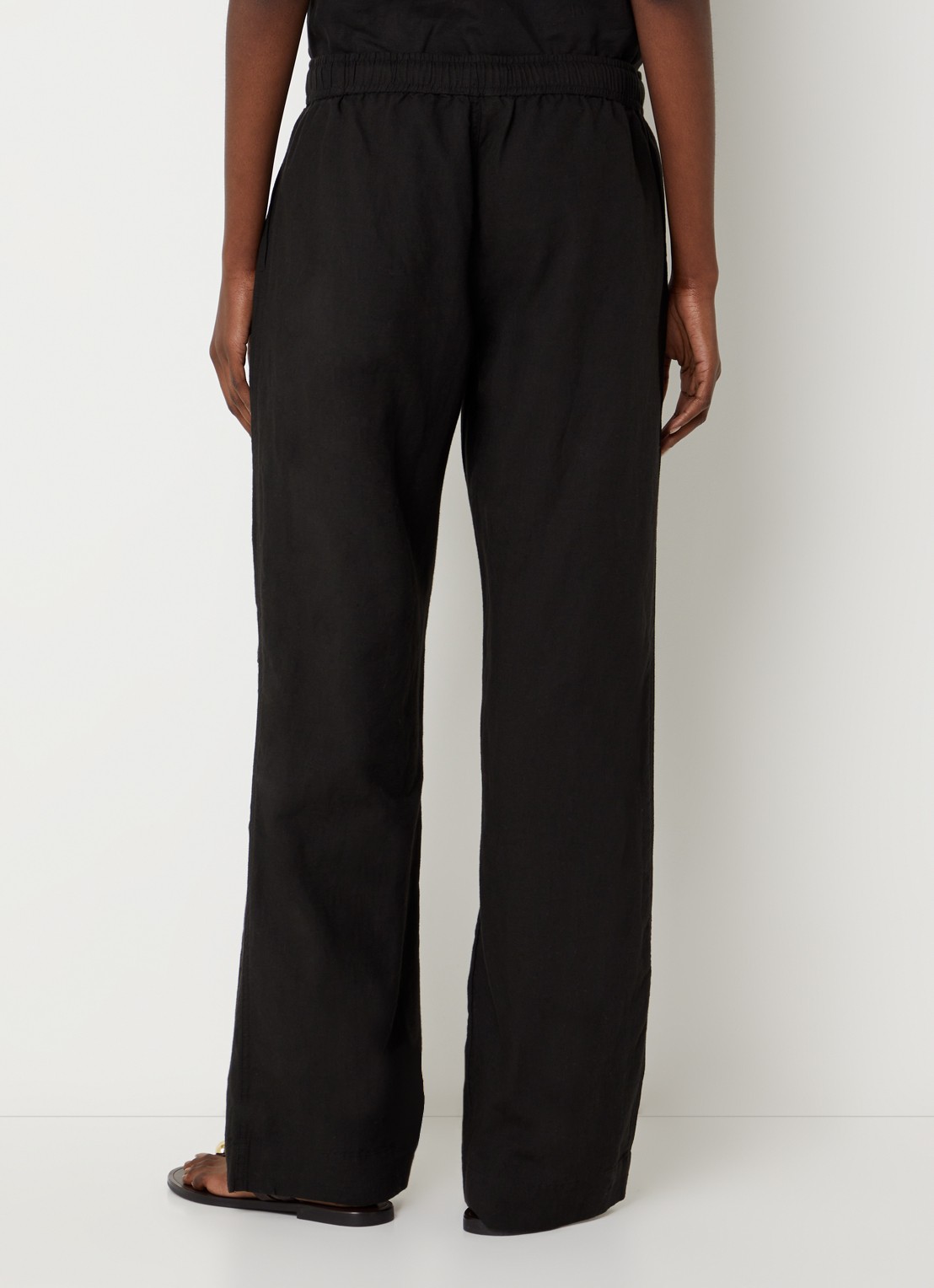Neo Noir Sonar mid waist loose fit broek van linnen met steekzakken - achterkant zwart