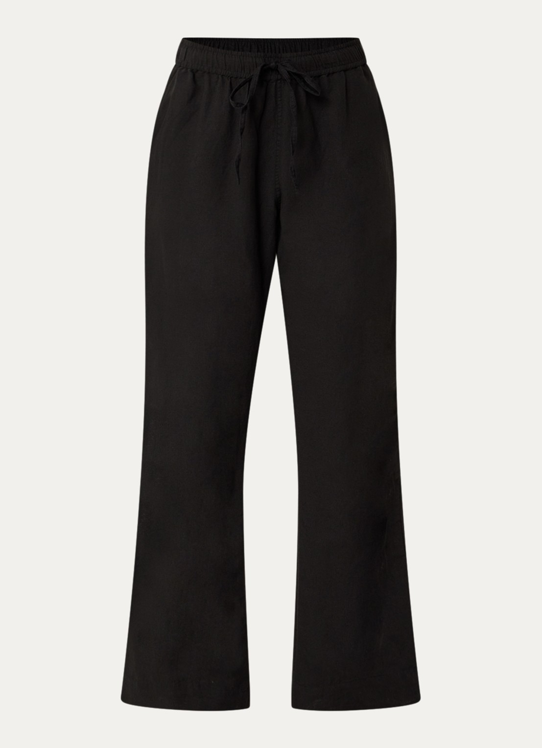 Neo Noir Sonar mid waist loose fit broek van linnen met steekzakken - voorkant 3 zwart