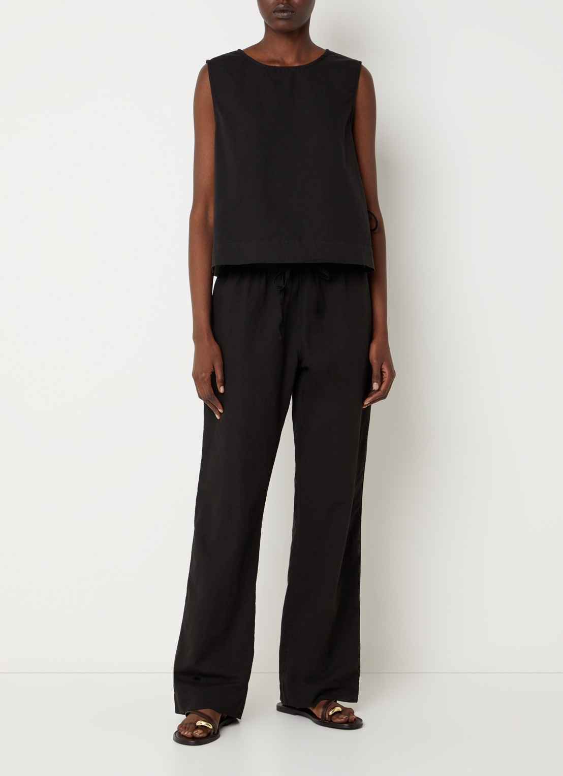 Neo Noir Sonar mid waist loose fit broek van linnen met steekzakken - voorkant 4 zwart