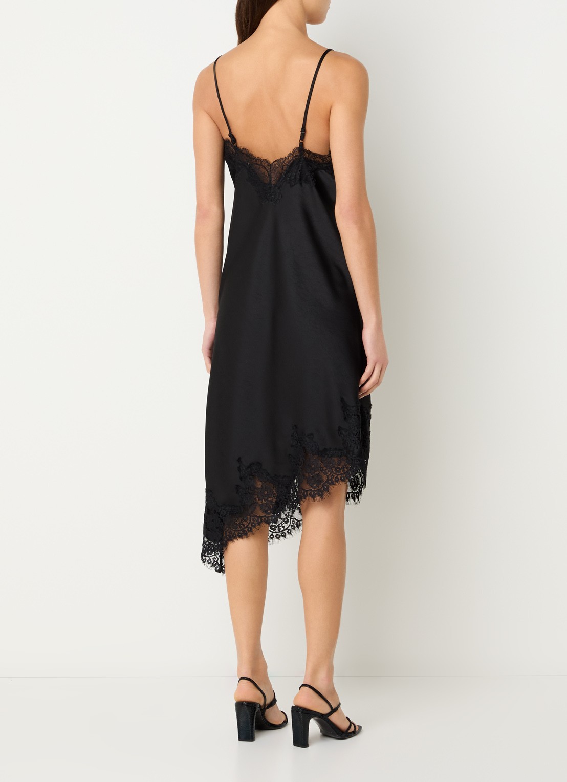 Neo Noir Sorelle midi jurk van satijn met details van kant - achterkant zwart