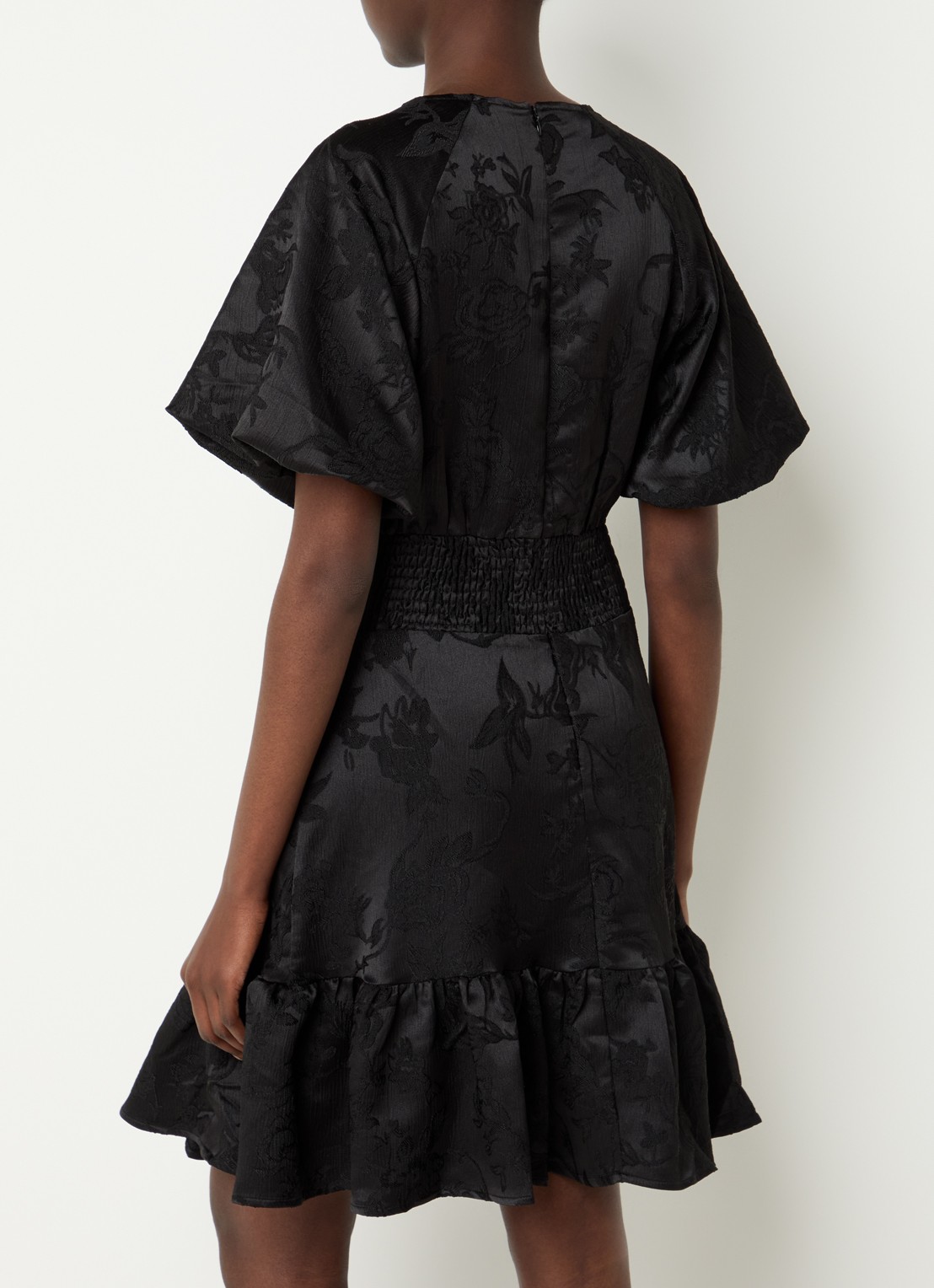 Neo Noir Sulli mini tuniekjurk met jacquard dessin en smockwerk - achterkant zwart