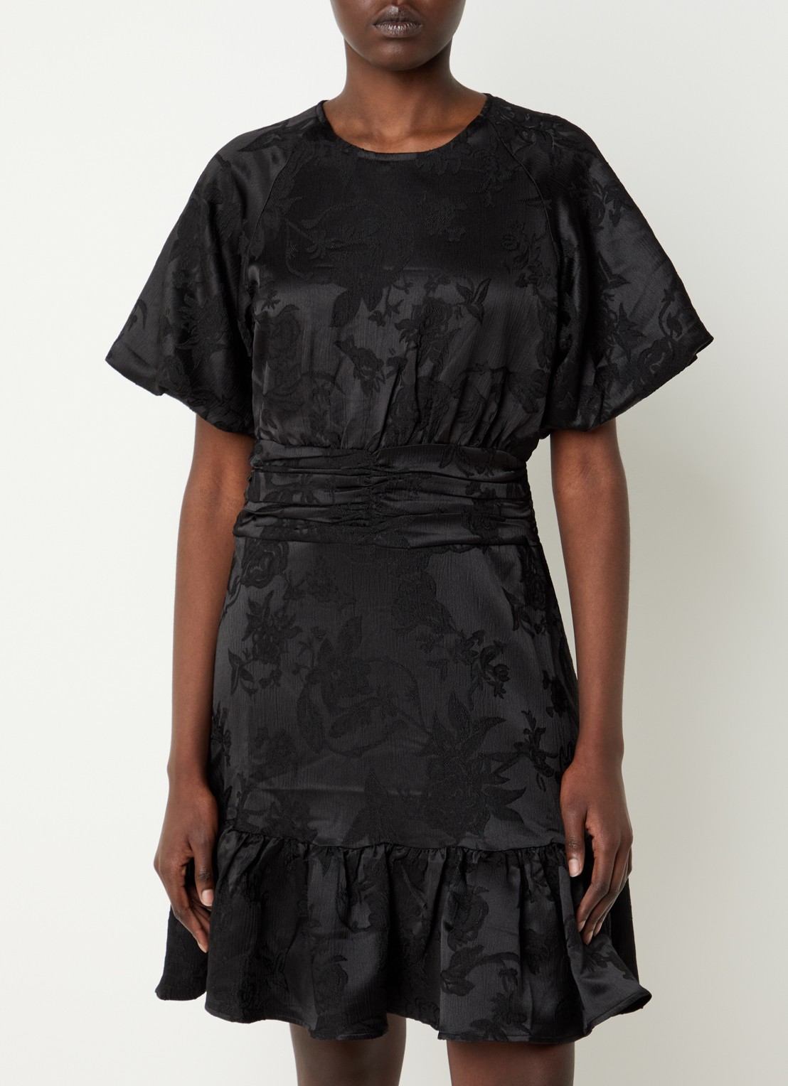 Neo Noir Sulli mini tuniekjurk met jacquard dessin en smockwerk - detail 2 zwart